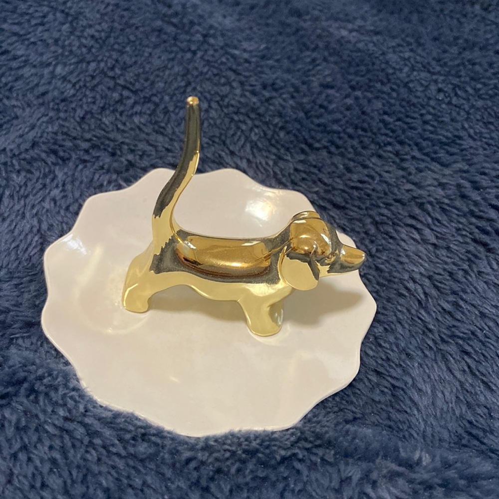 gold dog jewelry holder